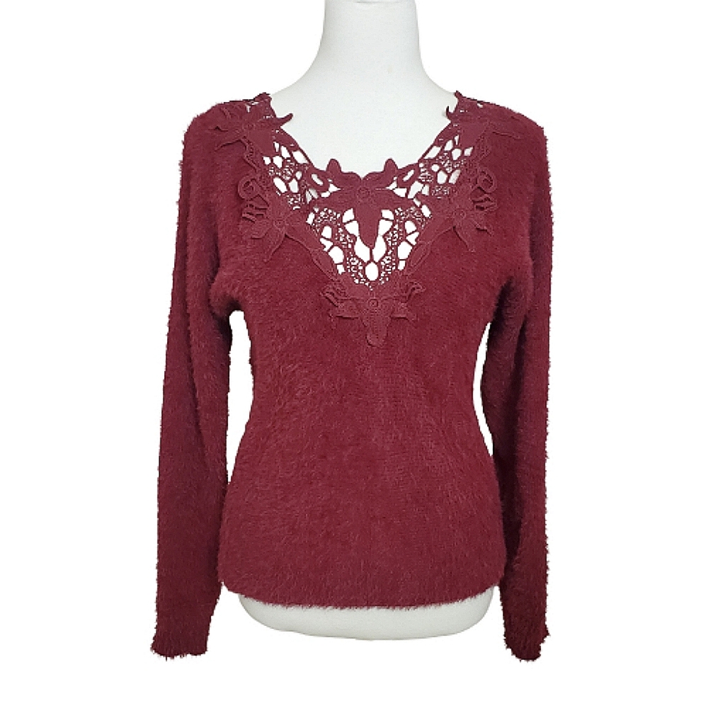 BKE Fuzzy Crochet Detail Sweater - Picture 1 of 10
